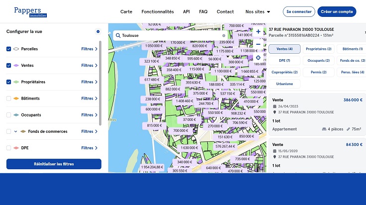 La recherche sur la plateforme en ligne Pappers immobilier