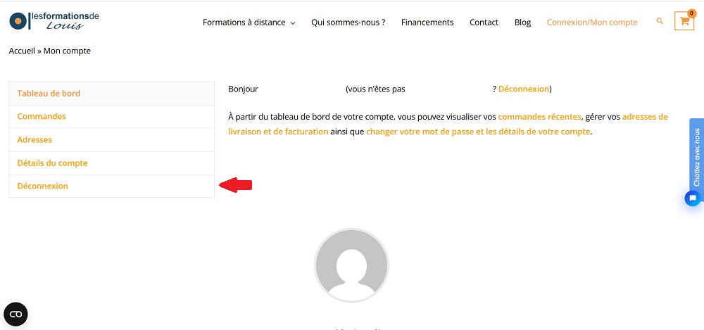 Clic sur le bouton déconnexion