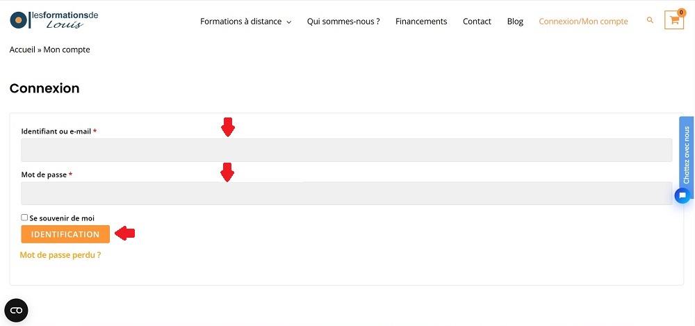 Clic sur mettre son identifiant