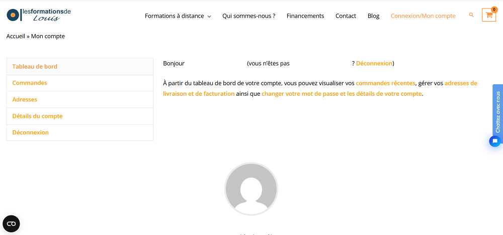 Le tableau de bord avec la page 