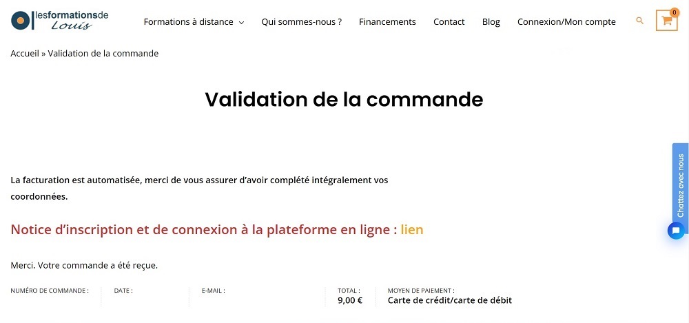La validation de la commande