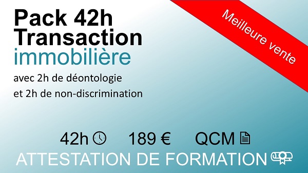Pack 42h Transaction immobilière – formation ALUR avec 2h de déontologie et 2h de non-discrimination, attestation de formation, 189€, meilleures ventes