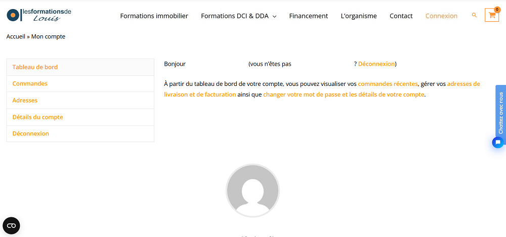 Tableau de bord du site internet