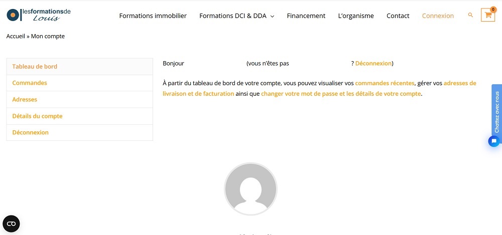 Le tableau de bord avec la page