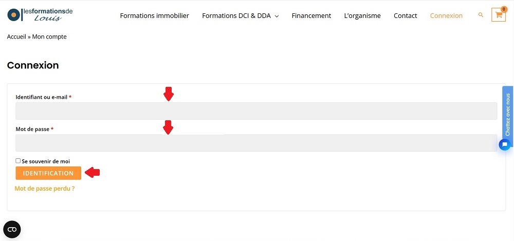 Clic sur mettre son identifiant