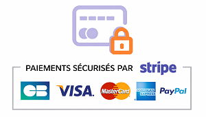 Paiements sécurisés par Stripe avec CB, Visa, MasterCard, American Express et PayPal
