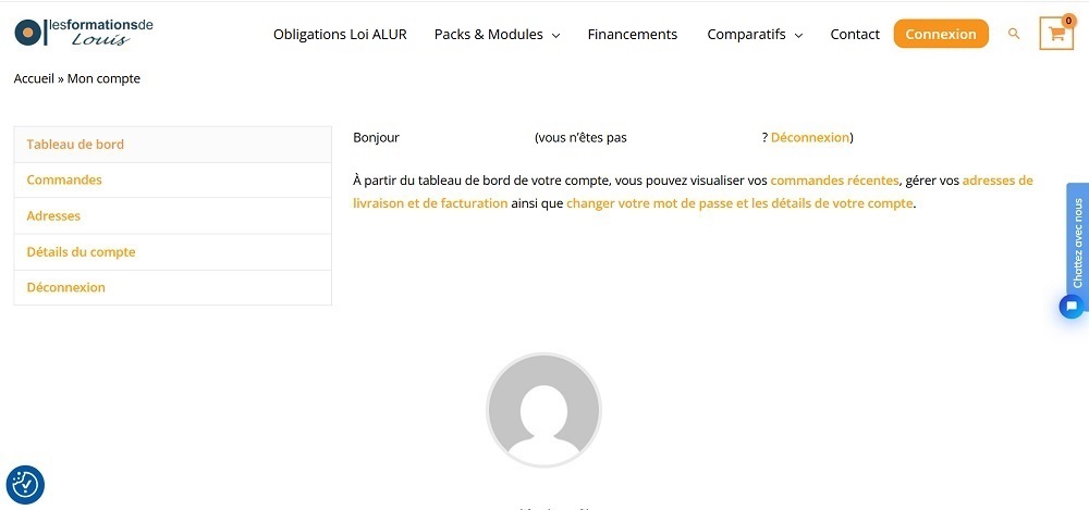 Tableau de bord compte client