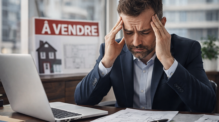 Agent immobilier stressé au bureau, impact du stress professionnel sur la santé mentale et psychologique