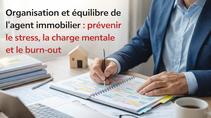 Agent immobilier organisant son planning de travail pour prévenir le stress, la charge mentale et le burn-out