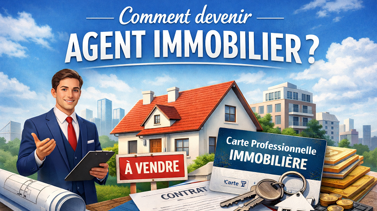 Agent immobilier avec maison à vendre et carte professionnelle immobilière – comment devenir agent immobilier