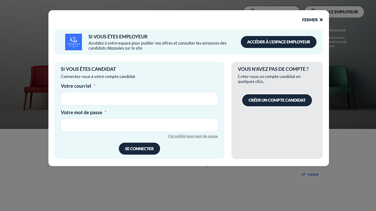 Connexion Bourse Emploi Notaire espace candidat et employeur plateforme notariat