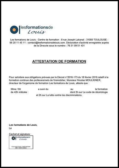 Exemple d’attestation Loi ALUR délivrée après validation