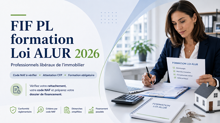 Professionnel libéral de l’immobilier suivant une formation Loi ALUR, illustration du financement FIF PL en 2026.