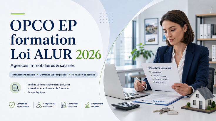 Illustration de financement OPCO EP pour une formation Loi ALUR 2026 destinée aux salariés et agences immobilières