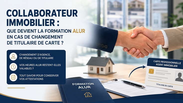 Collaborateur immobilier échangeant avec un nouveau titulaire de carte professionnelle au sujet de ses attestations et heures de formation ALUR.