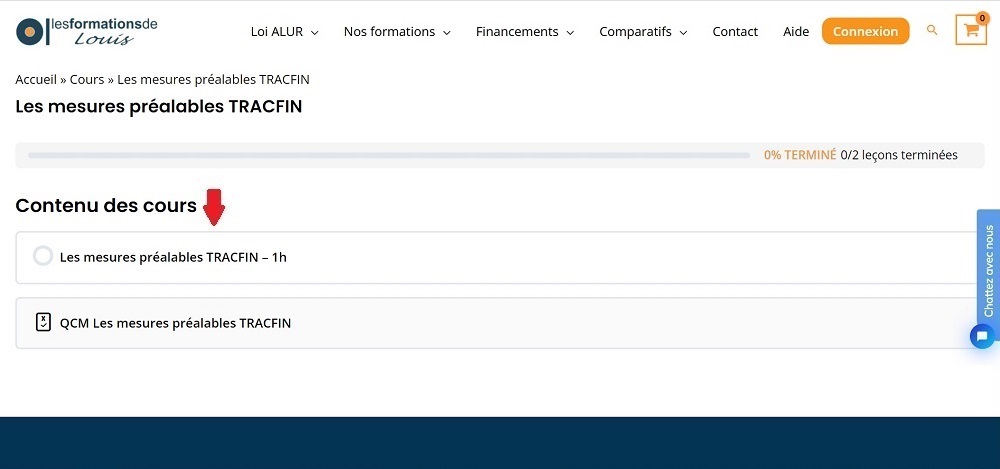 Contenu du module en ligne avec accès au QCM