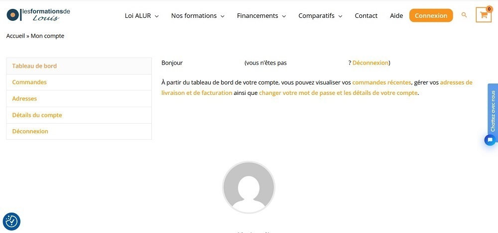 Accès au tableau de bord du compte utilisateur sur le site Les formations de Louis