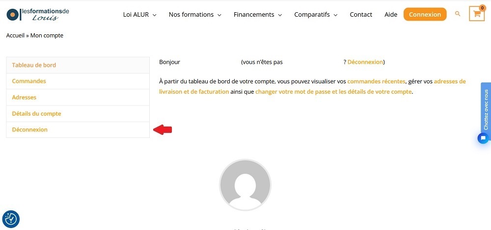 Page Mon compte Les formations de Louis avec le bouton Déconnexion mis en évidence