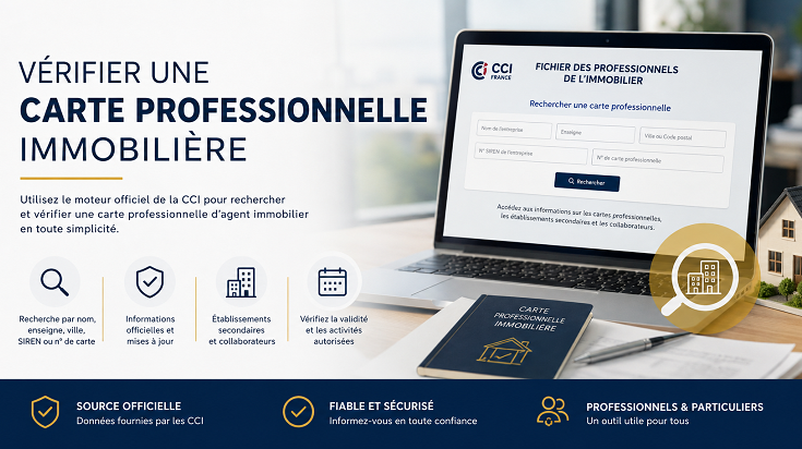Vérifier une carte professionnelle immobilière dans le fichier officiel CCI France