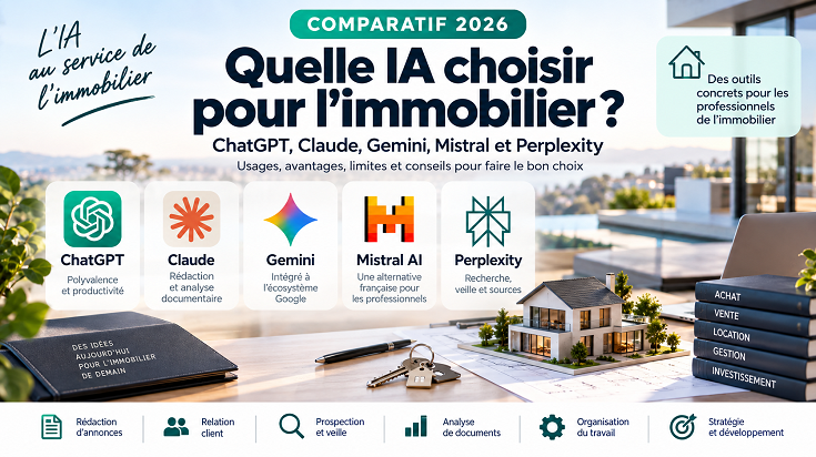 Comparatif IA immobilier 2026 : ChatGPT, Claude, Gemini, Mistral AI et Perplexity